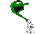 A watering can being emptied
